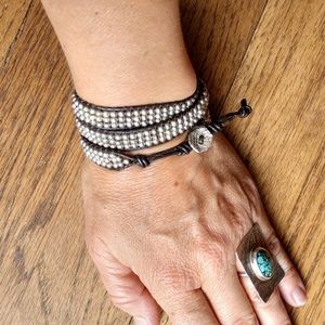 Nakamol bracelet 3 wrap leather silver